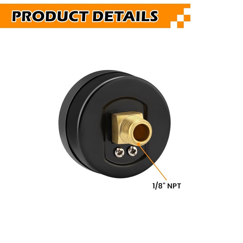 Solimeta Air Pressure Gauge for Air Compressor Air Filter, 1-1/2" Dial Center Back Mount, 1/8" NPT,0-160 Psi, 2 PCS - Image 3